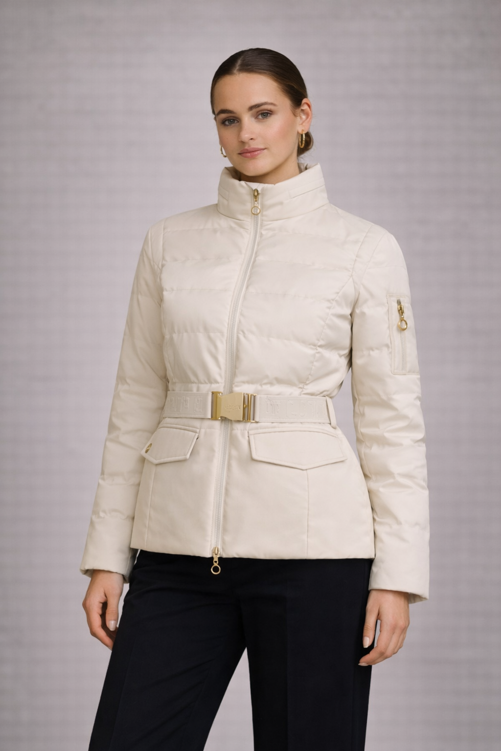 Isa Dames Gewatteerde Jas – Heuplengte Jas Met Mouwzak