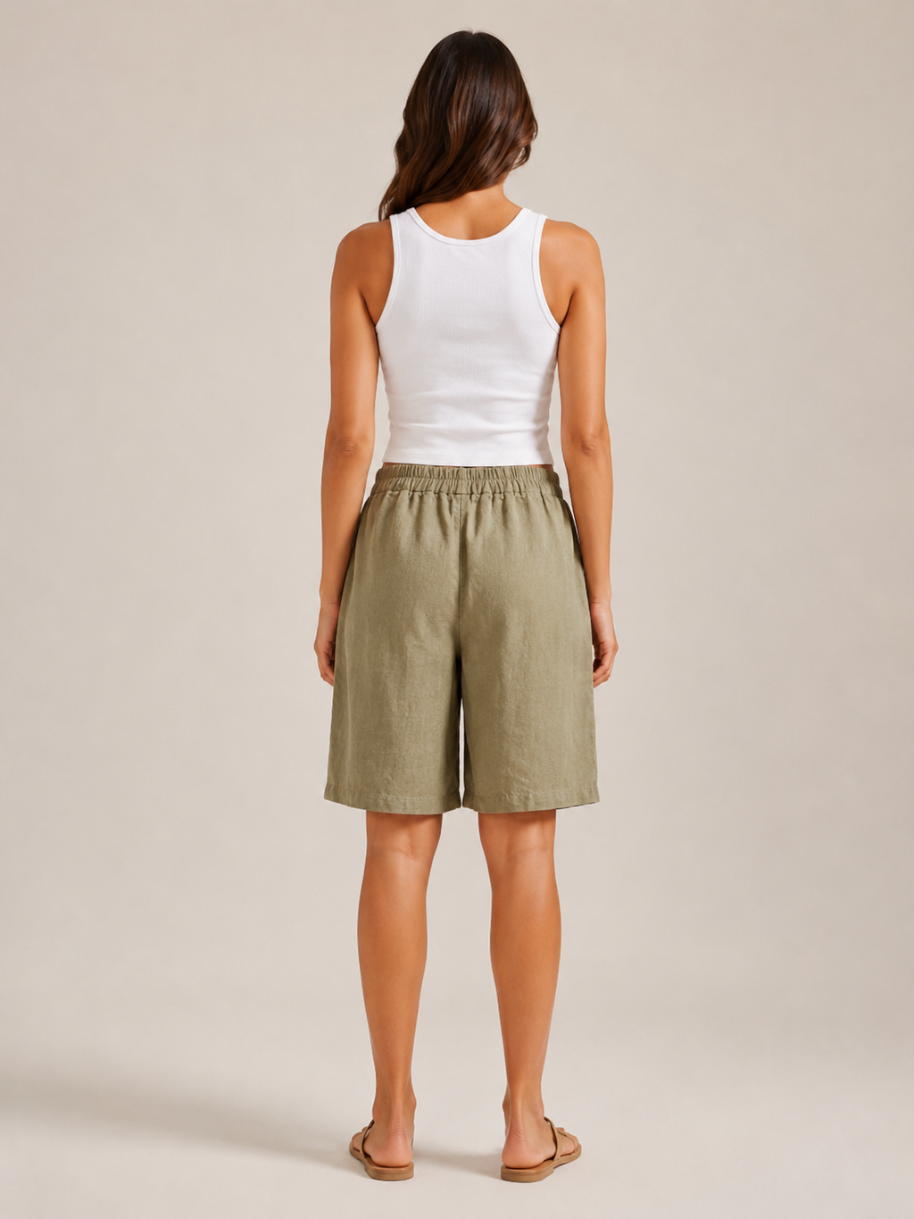 Korte, losse shorts met hoge taille voor dames van katoen en linnen