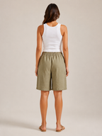 Korte, losse shorts met hoge taille voor dames van katoen en linnen