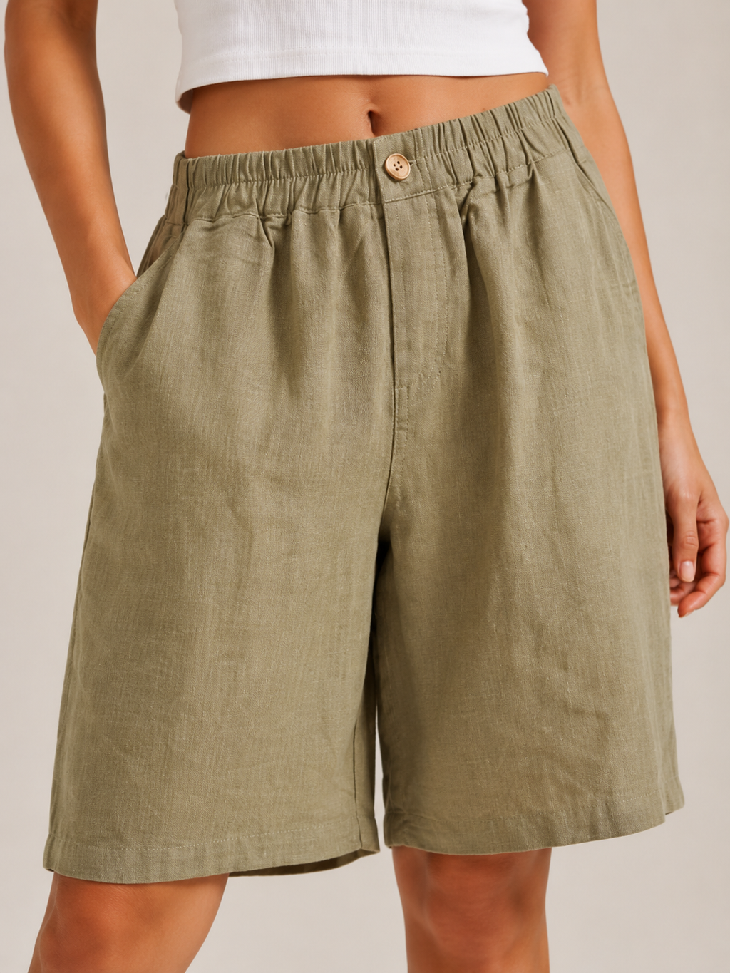Korte, losse shorts met hoge taille voor dames van katoen en linnen