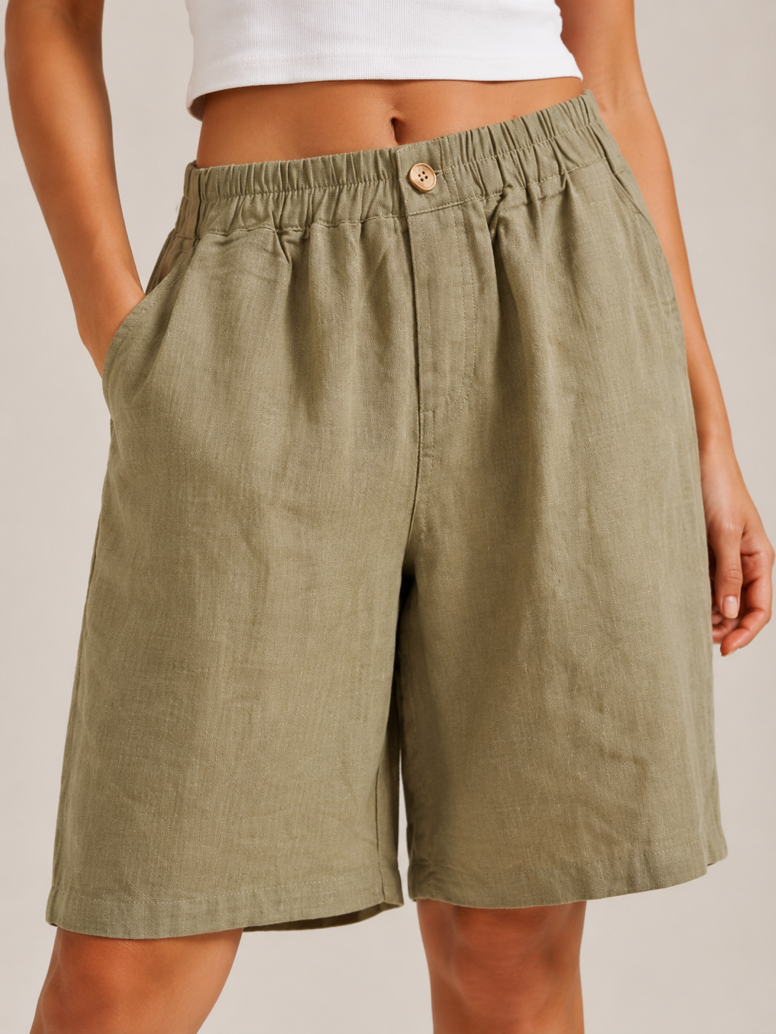 Korte, losse shorts met hoge taille voor dames van katoen en linnen