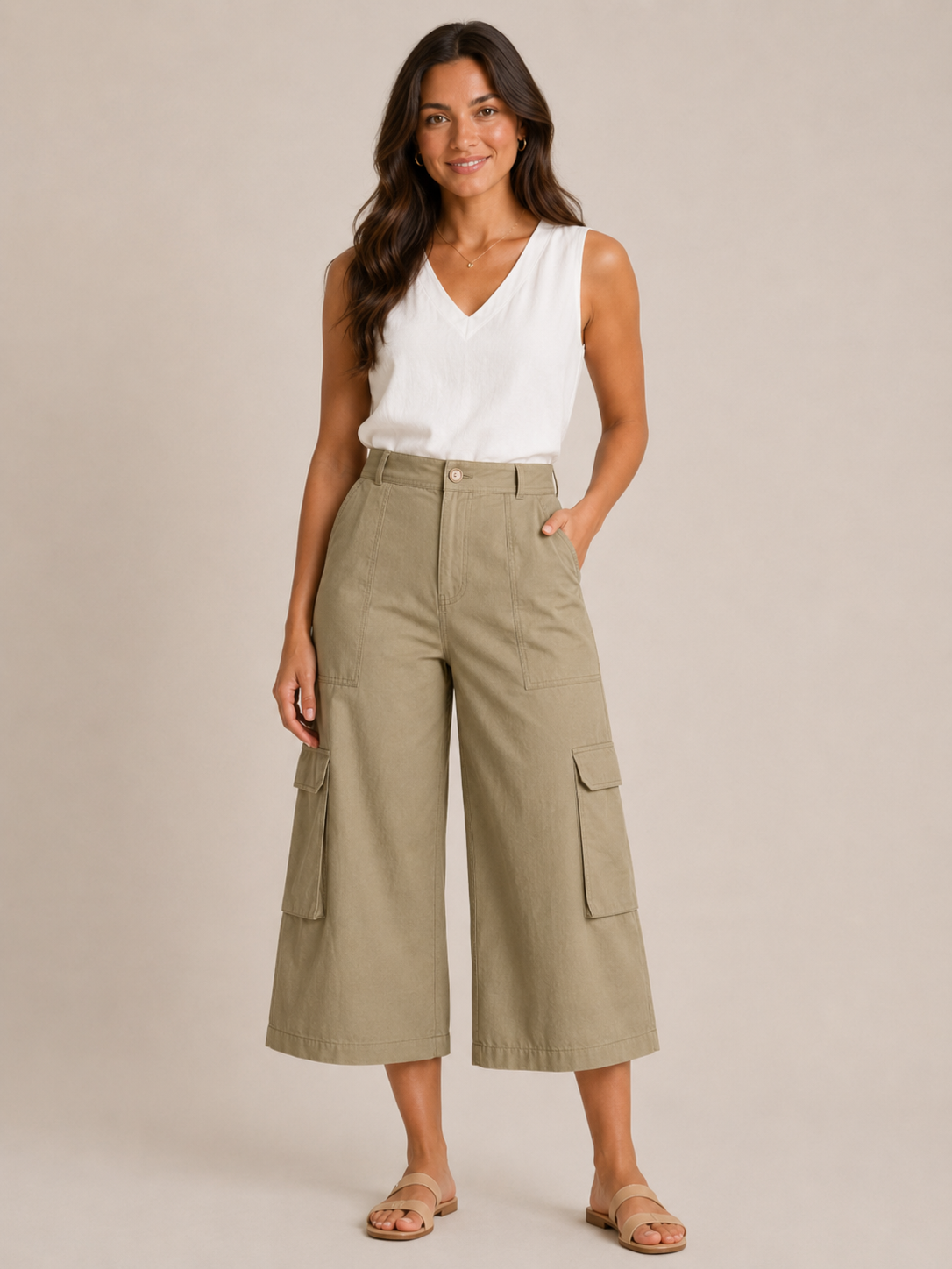 Trinette - Dames cargoculotte met klepzakken en 7/8-lengte