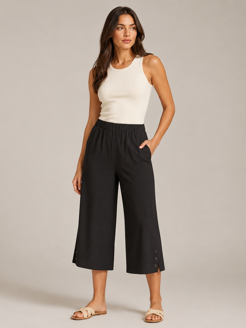 Temara - Dames Katoen-Linnen Bermudashort Met Elastische Taille En Steekzakken