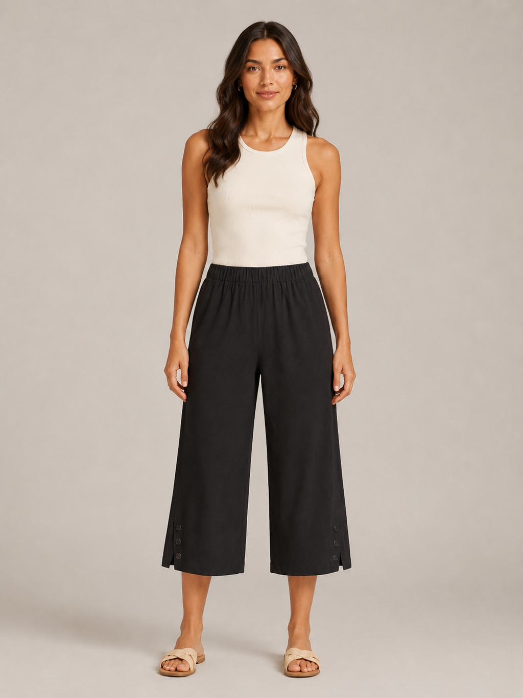Temara - Dames Katoen-Linnen Bermudashort Met Elastische Taille En Steekzakken