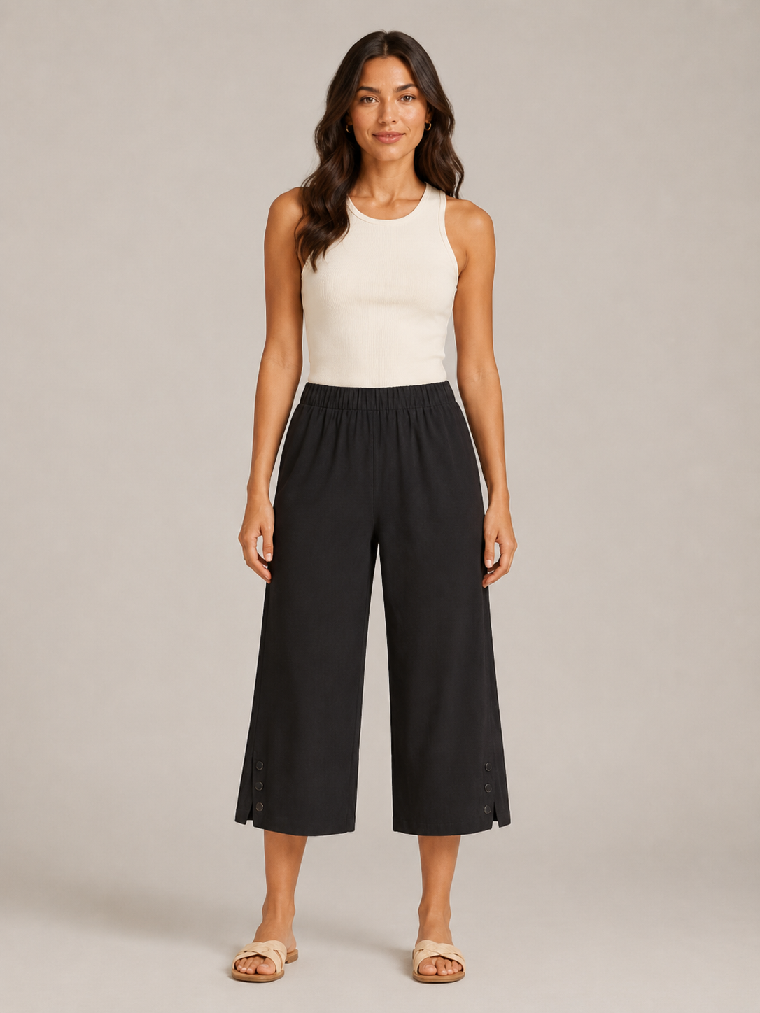 Temara - Dames Katoen-Linnen Bermudashort Met Elastische Taille En Steekzakken