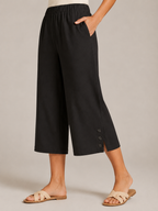 Temara - Dames Katoen-Linnen Bermudashort Met Elastische Taille En Steekzakken