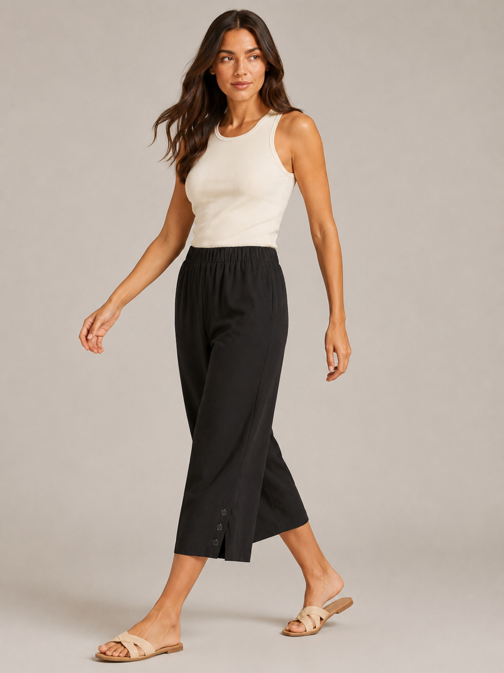 Temara - Dames Katoen-Linnen Bermudashort Met Elastische Taille En Steekzakken