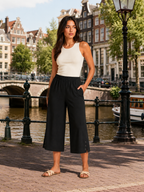 Temara - Dames Katoen-Linnen Bermudashort Met Elastische Taille En Steekzakken