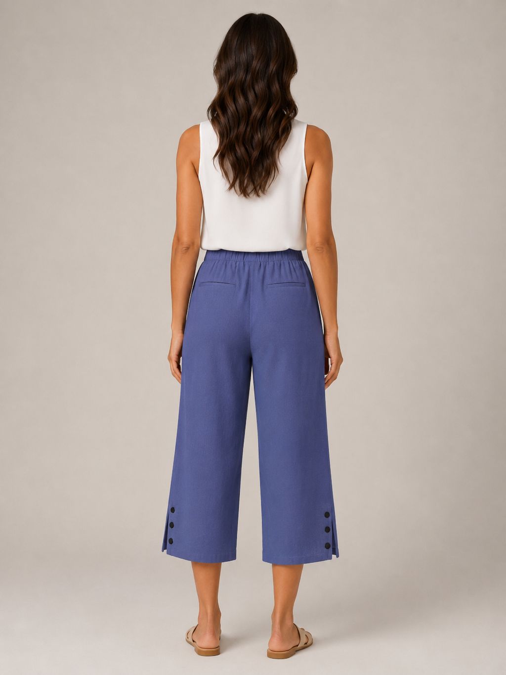 Temara - Dames Katoen-Linnen Bermudashort Met Elastische Taille En Steekzakken