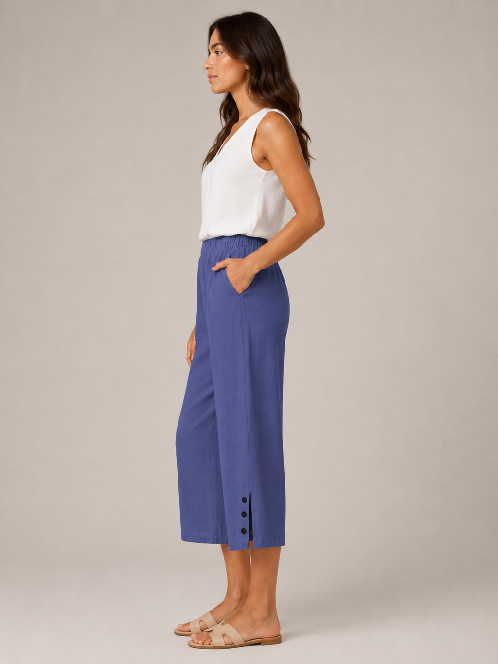 Temara - Dames Katoen-Linnen Bermudashort Met Elastische Taille En Steekzakken