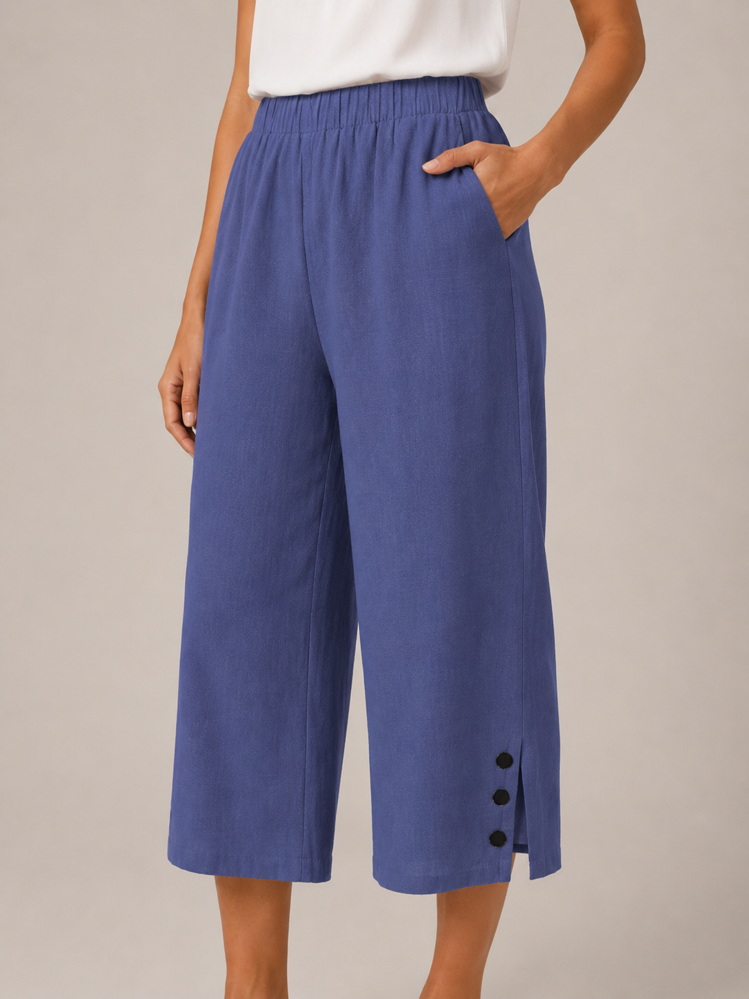 Temara - Dames Katoen-Linnen Bermudashort Met Elastische Taille En Steekzakken