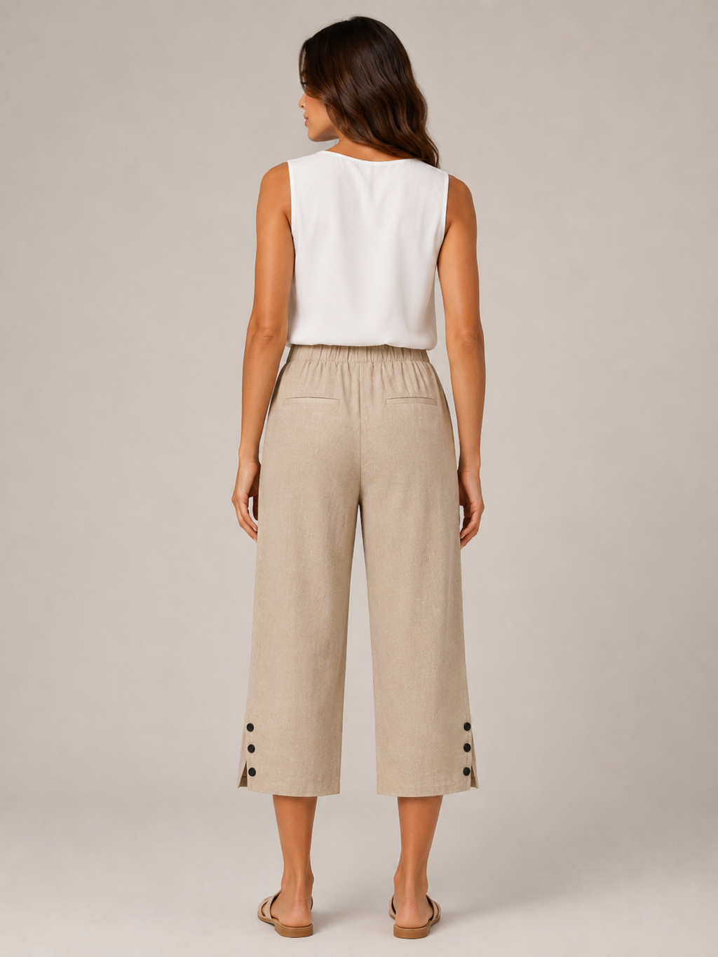 Temara - Dames Katoen-Linnen Bermudashort Met Elastische Taille En Steekzakken