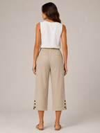Temara - Dames Katoen-Linnen Bermudashort Met Elastische Taille En Steekzakken