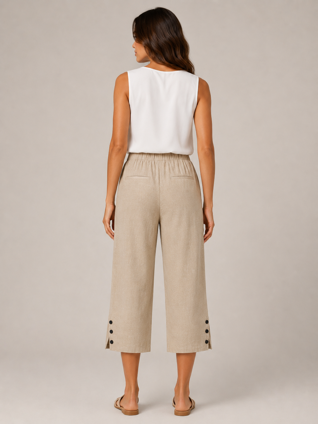 Temara - Dames Katoen-Linnen Bermudashort Met Elastische Taille En Steekzakken
