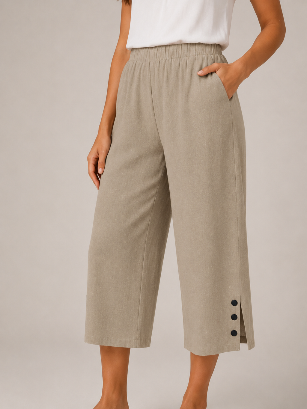Temara - Dames Katoen-Linnen Bermudashort Met Elastische Taille En Steekzakken