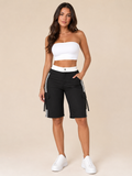 Tanique - Dames Cargobermudashort Met Contrasterende Tailleband En Klepzakken