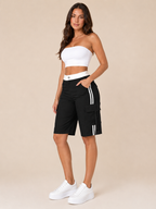 Tanique - Dames Cargobermudashort Met Contrasterende Tailleband En Klepzakken