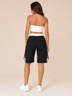 Tanique - Dames Cargobermudashort Met Contrasterende Tailleband En Klepzakken