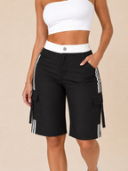 Tanique - Dames Cargobermudashort Met Contrasterende Tailleband En Klepzakken