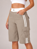 Tanique - Dames Cargobermudashort Met Contrasterende Tailleband En Klepzakken