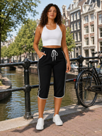 Tilmara - Dames Capribroek Met Contrasterende Bies En Trekkoord
