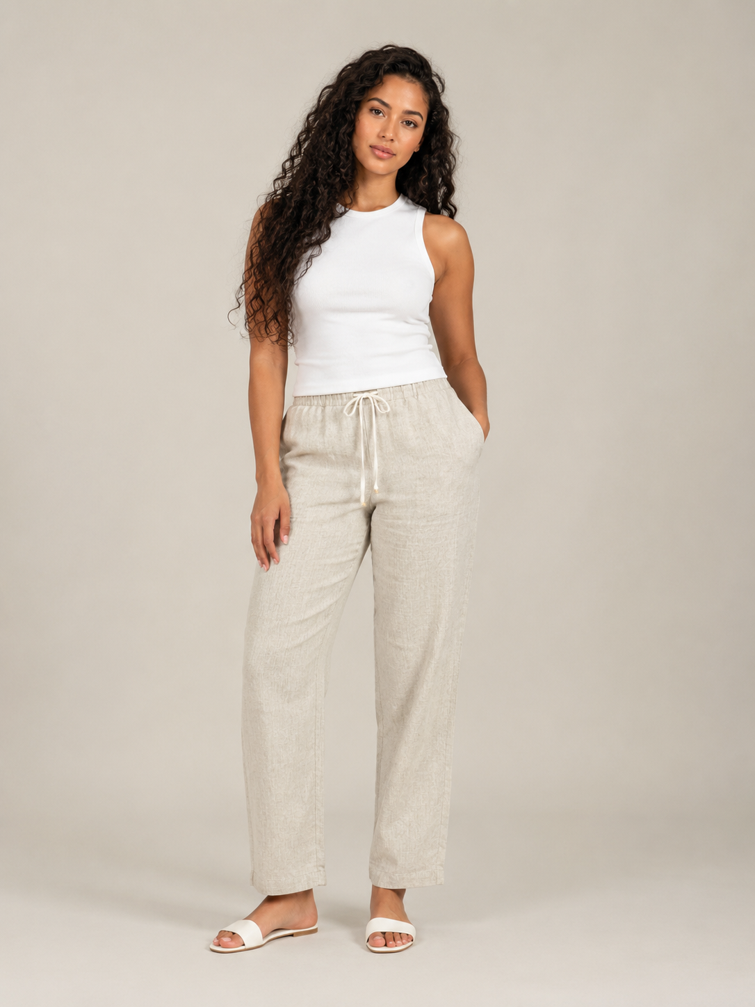 Tolvana - Dames Broek Met Elastische Taille En Trekkoord