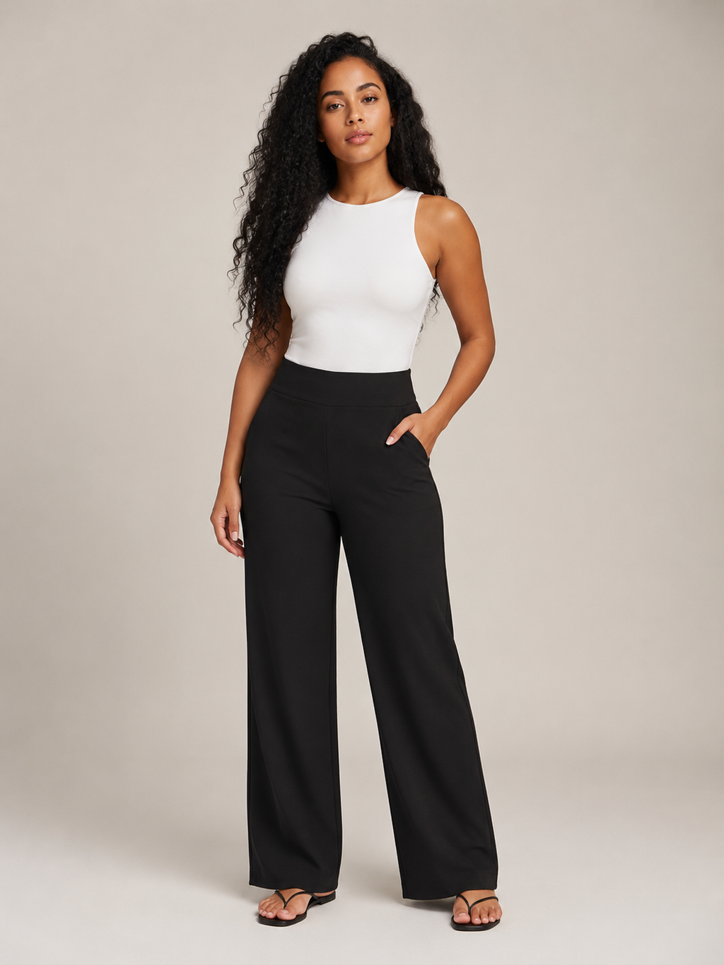 Thalora - Dames Broek Met Hoge Taille En Rechte Pijpen