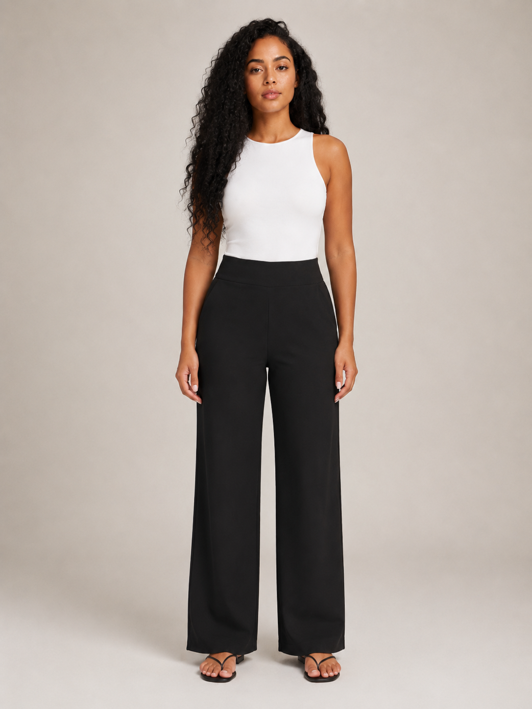 Thalora - Dames Broek Met Hoge Taille En Rechte Pijpen