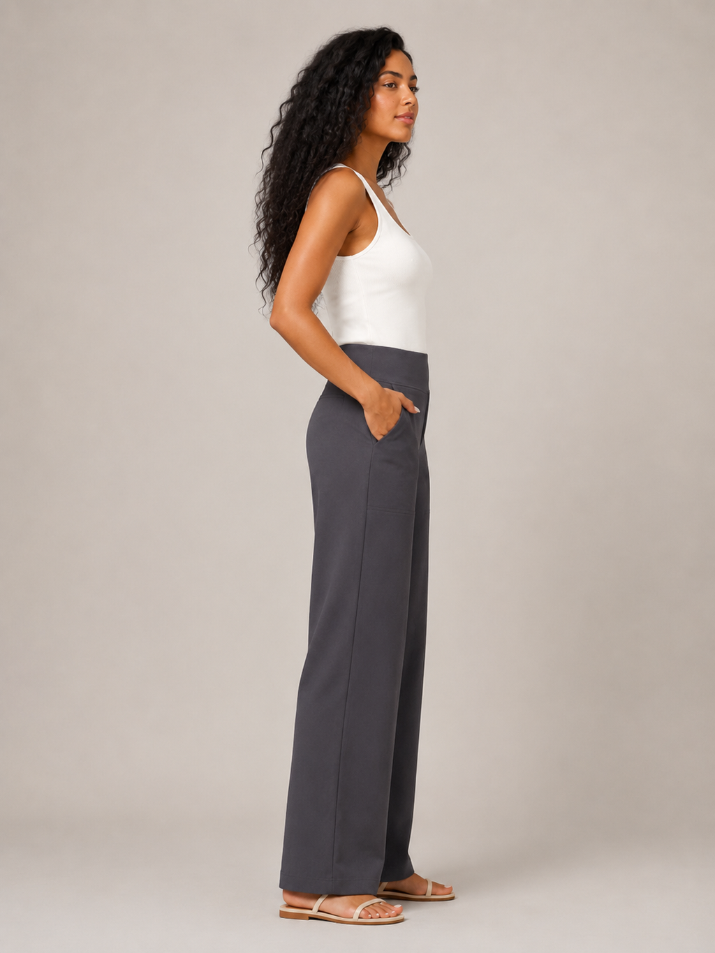 Thalora - Dames Broek Met Hoge Taille En Rechte Pijpen