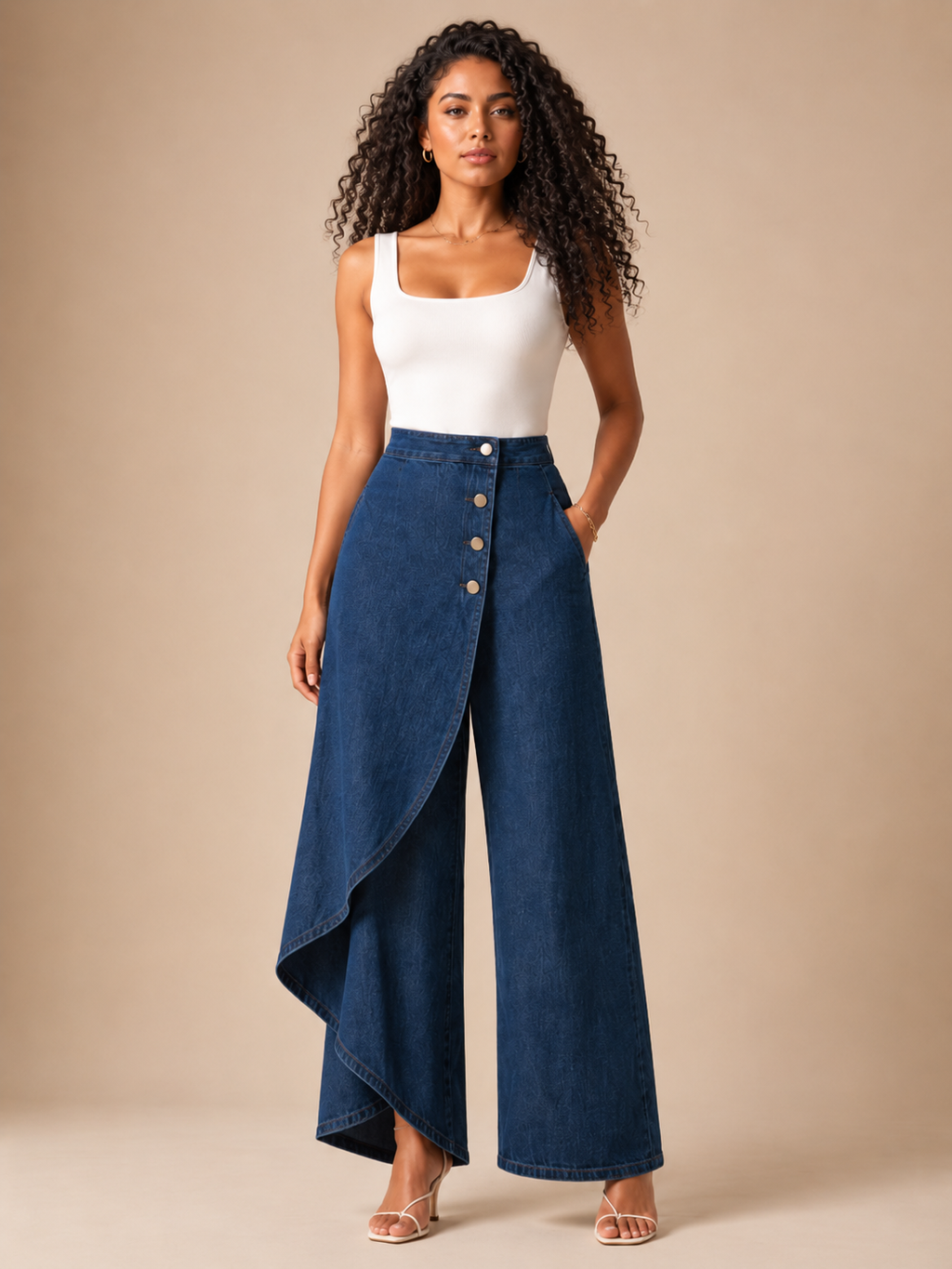 Taneira - Dames Palazzobroek Met Asymmetrische Overslag En Knopen