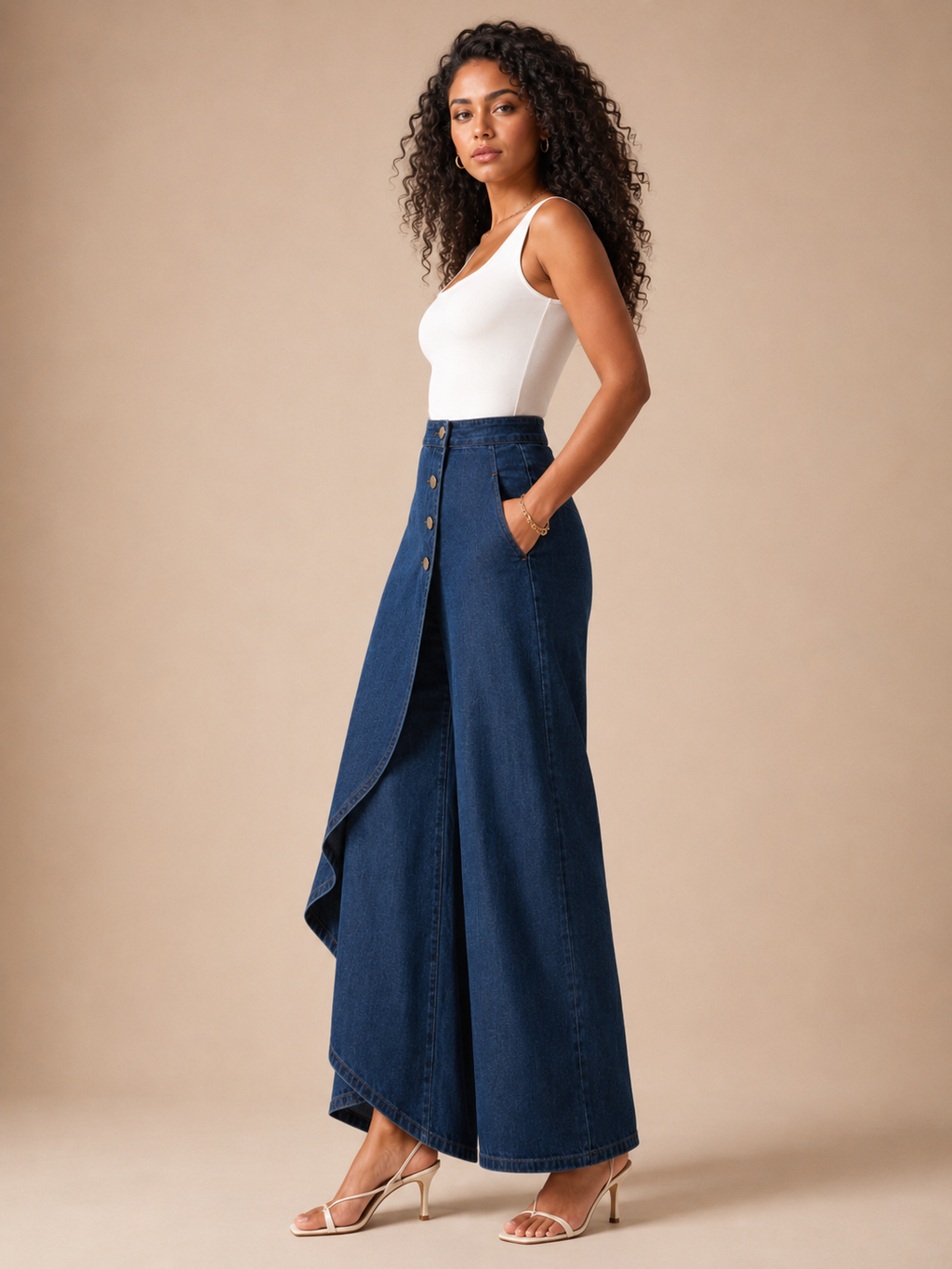 Taneira - Dames Palazzobroek Met Asymmetrische Overslag En Knopen