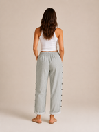 Tirena - Dames Gestreepte Broek Met Elastische Taille En Zijknopen