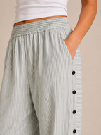 Tirena - Dames Gestreepte Broek Met Elastische Taille En Zijknopen