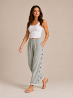 Tirena - Dames Gestreepte Broek Met Elastische Taille En Zijknopen
