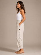 Tirena - Dames Gestreepte Broek Met Elastische Taille En Zijknopen