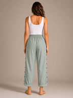 Tirena - Dames Gestreepte Broek Met Elastische Taille En Zijknopen