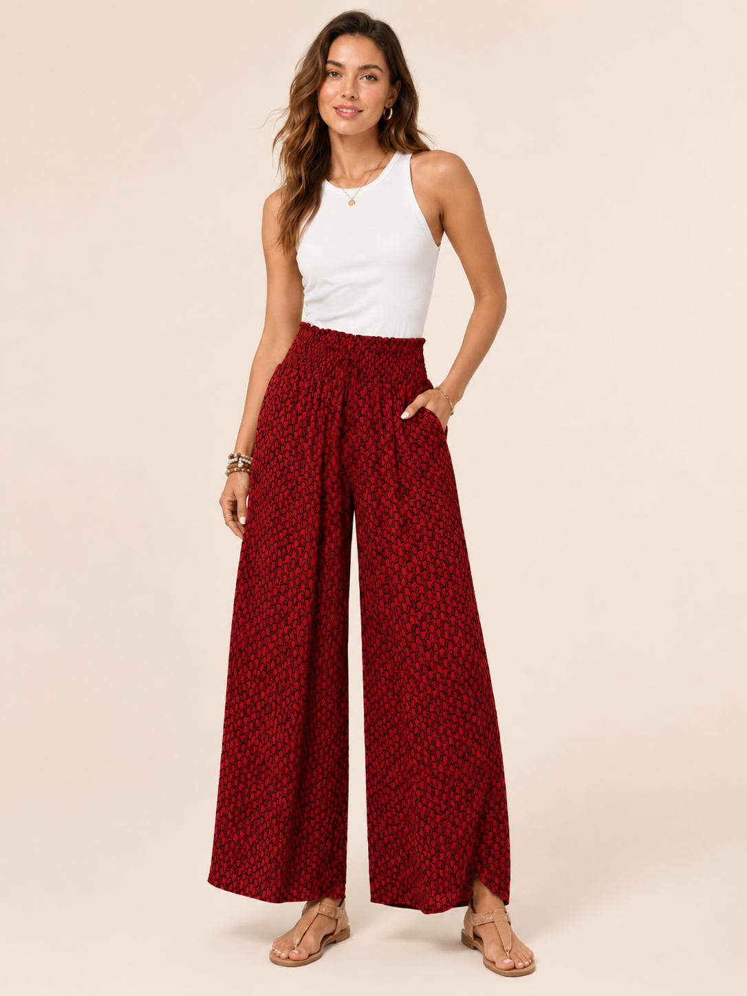 Tamesha - Dames palazzobroek met grafische print en hoge taille