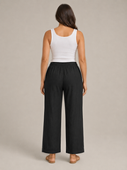 Terenza - Dames Katoen-Linnen Broek Met Elastische Taille En Steekzakken