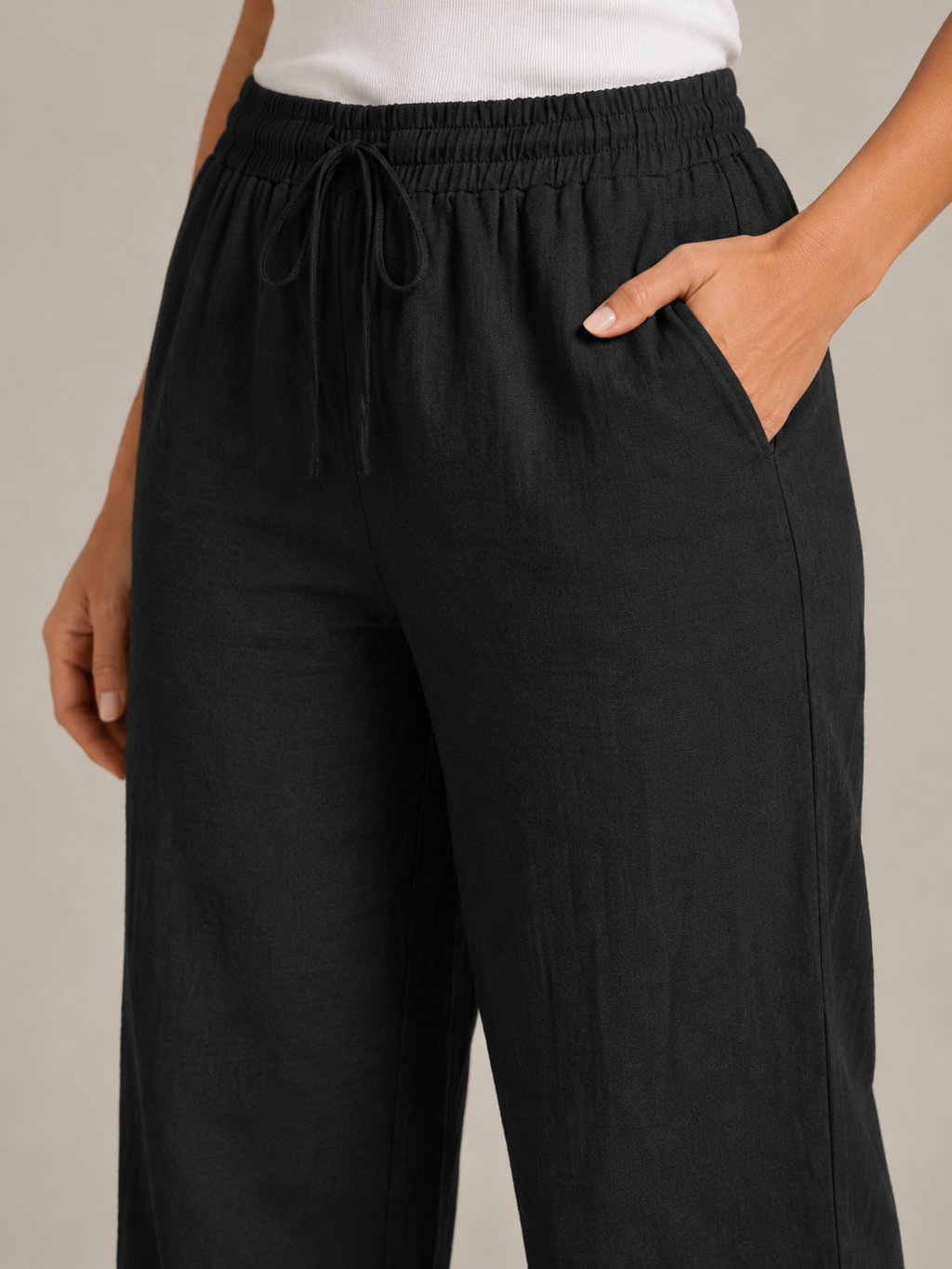 Terenza - Dames Katoen-Linnen Broek Met Elastische Taille En Steekzakken