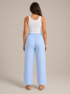 Terenza - Dames Katoen-Linnen Broek Met Elastische Taille En Steekzakken