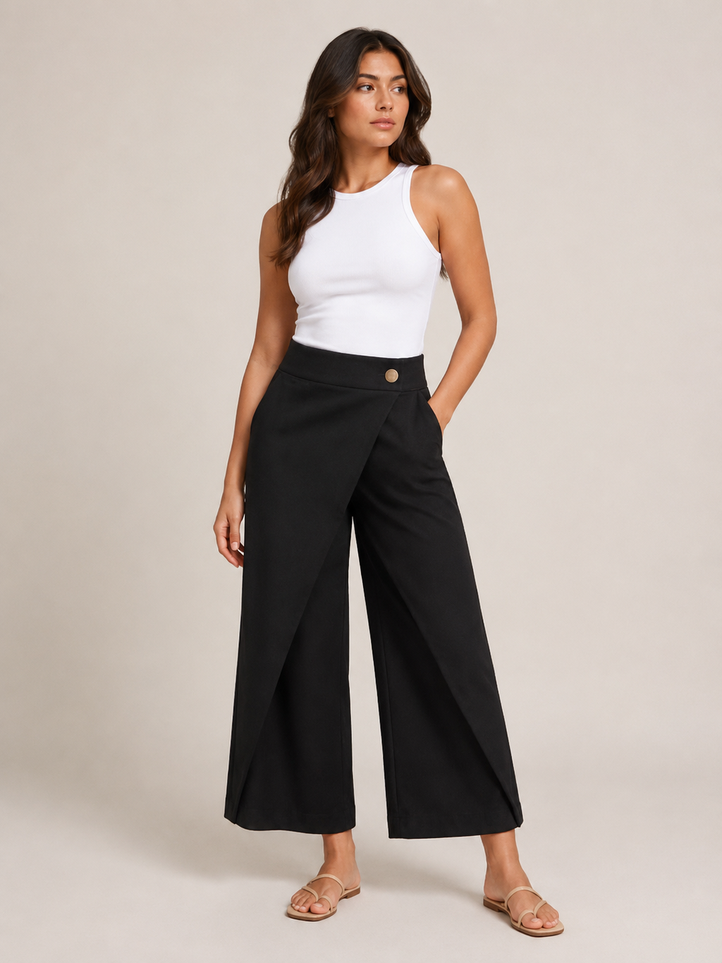 Thyra - Dames Katoenen Broek Met Elastische Taille En Rechte Pijpen