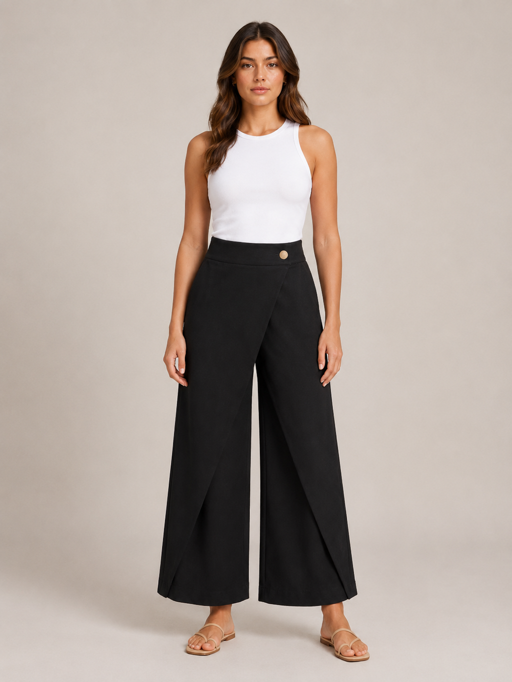 Thyra - Dames Katoenen Broek Met Elastische Taille En Rechte Pijpen