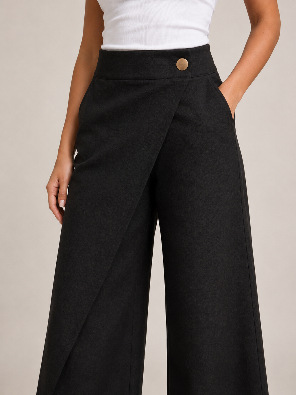 Thyra - Dames Katoenen Broek Met Elastische Taille En Rechte Pijpen