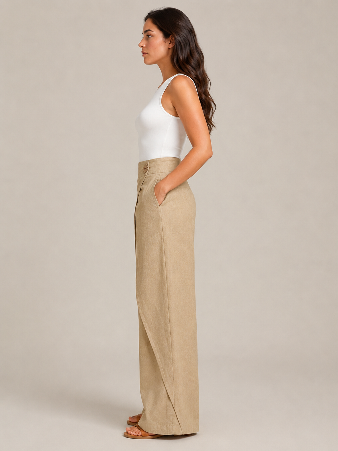 Thyra - Dames Katoenen Broek Met Elastische Taille En Rechte Pijpen