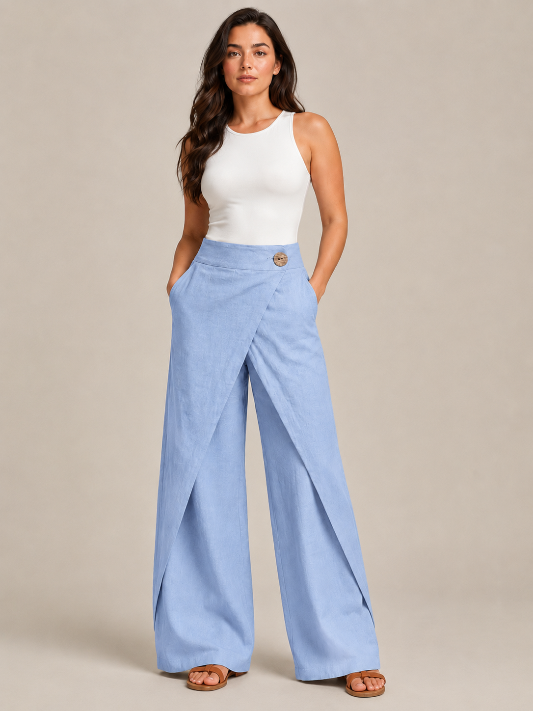 Thyra - Katoenen damesbroek met elastische taille en rechte pijpen