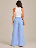 Thyra - Dames Katoenen Broek Met Elastische Taille En Rechte Pijpen