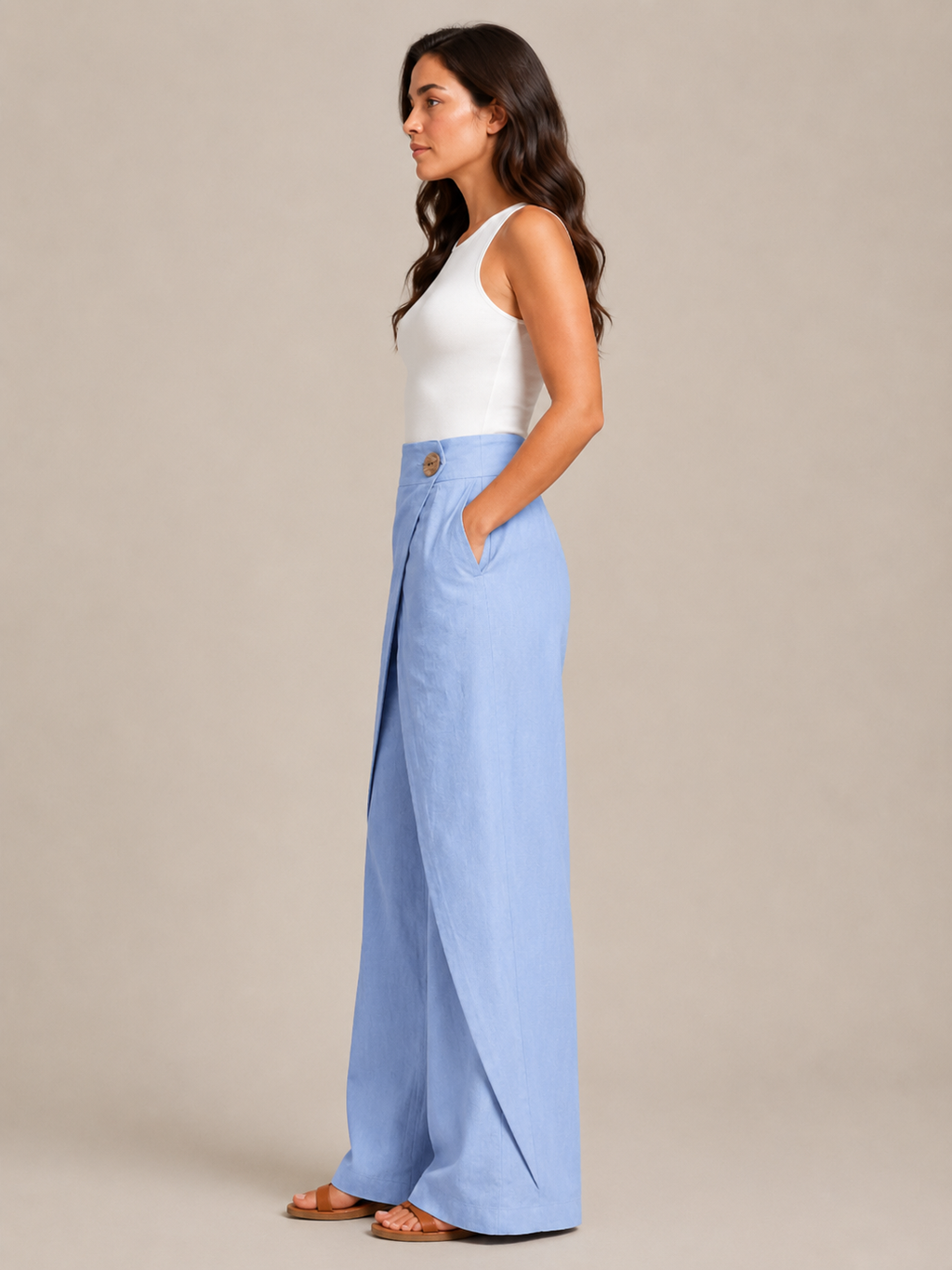 Thyra - Dames Katoenen Broek Met Elastische Taille En Rechte Pijpen