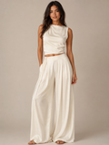 Tovelia - Dames Tweedelige Set Met Open Rug Top En Wijde Broek