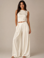 Tovelia - Dames Tweedelige Set Met Open Rug Top En Wijde Broek