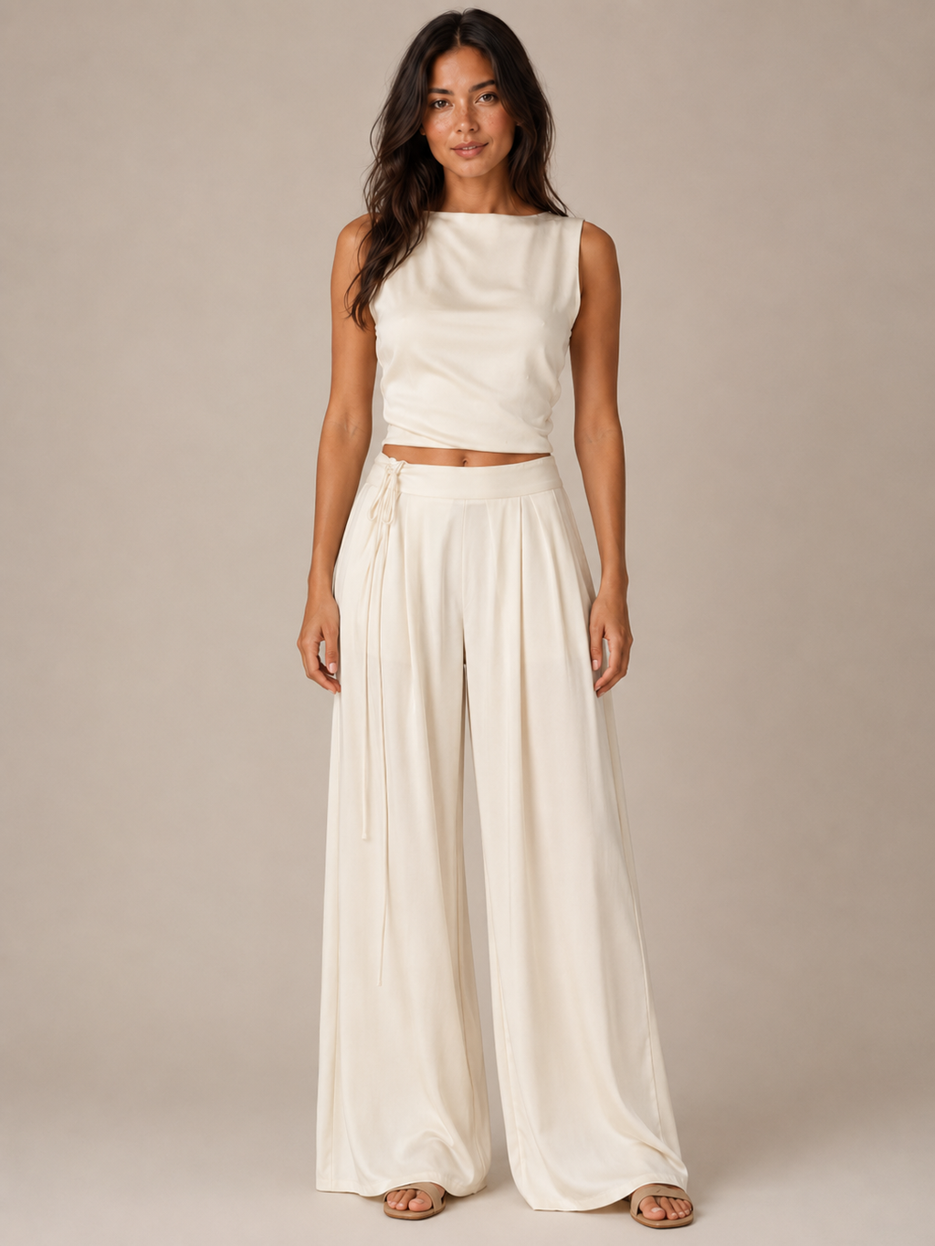 Tovelia - Dames Tweedelige Set Met Open Rug Top En Wijde Broek